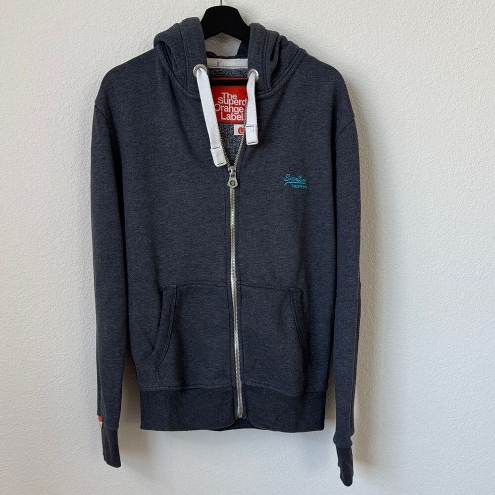 Superdry Orange Label‎ Men's Full Zip Hoodie Sweatshirt Size LARGE Dark Blue